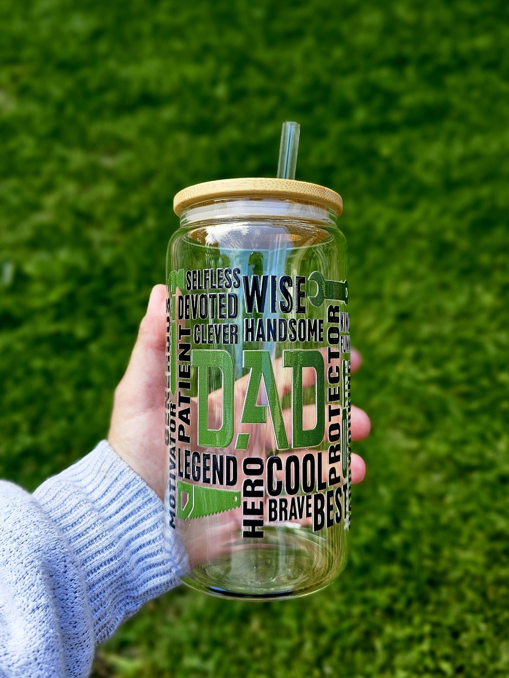 Handmade 16oz Glass Can Tumbler Dad Gift Father's Day Cup